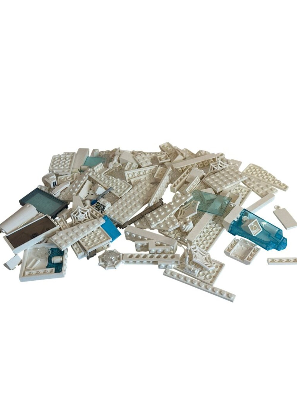White LEGO Pieces Lot With Translucent Accents & Unique Shapes For Building